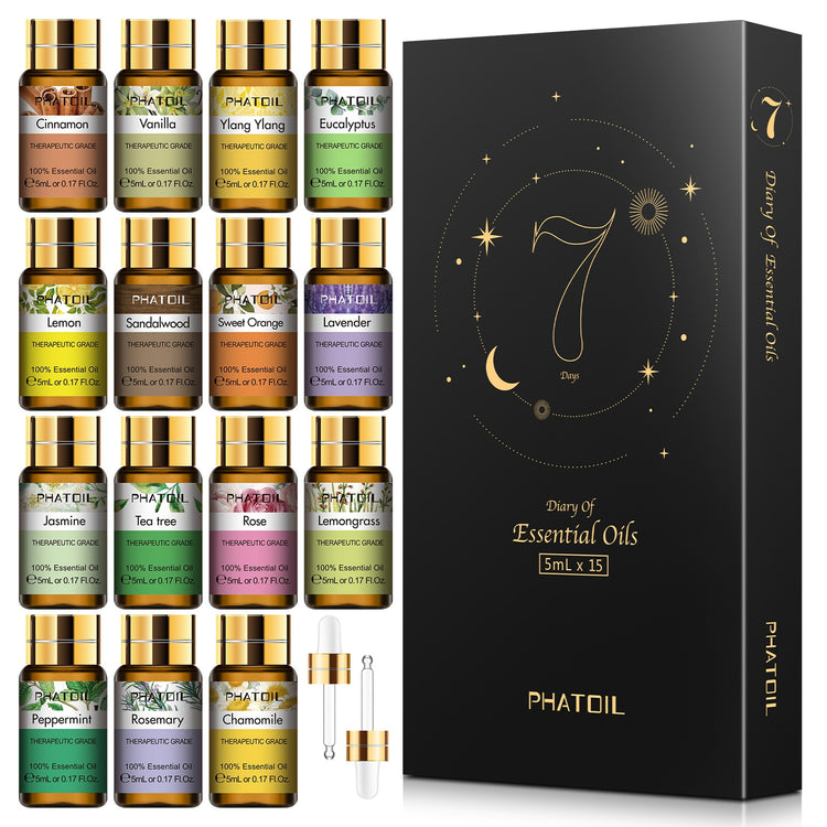 Coffret d’huiles essentielles Eucalyptus, Vanille, Menthe poivrée, Rose, Arbre à thé PHATOIL 5ml